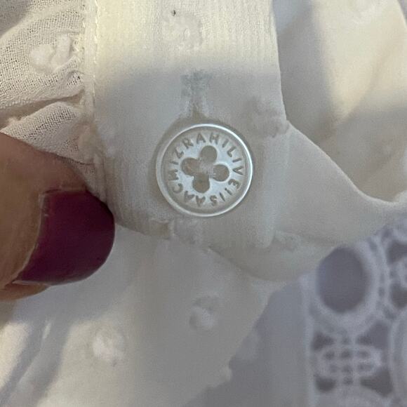 Isaac Mizrahi Live! White Size 10 Swiss Dot Chiffon Woven Peasant Blouse Top - Picture 7 of 10